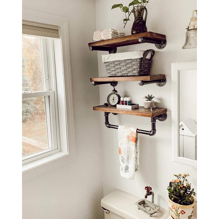 Williston Ornithogale 3 Piece Metal Wood Tiered Shelf with Towel